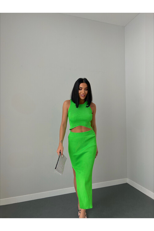 Waist Detailed Skirt Crop Knitwear Set