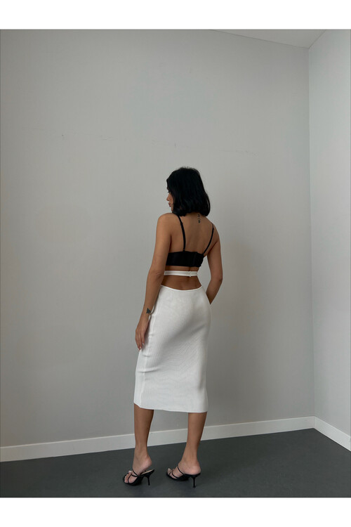 Bel Detaylı Triko Etek