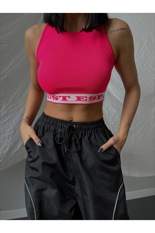 Bisiklet Yaka Yazı Detaylı Crop Atlet