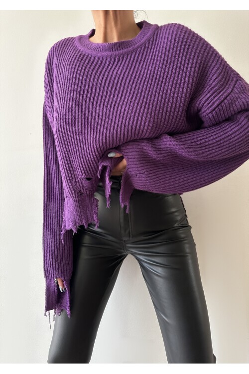 Crew Neck Ripped Knitwear Sweater