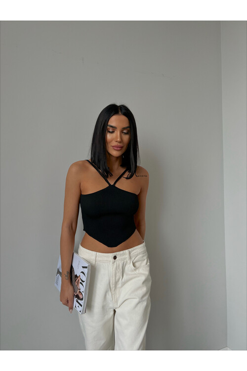 Boyun Askılı Triko Crop