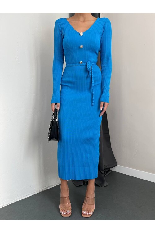 Düğmeli Kemerli Elbise