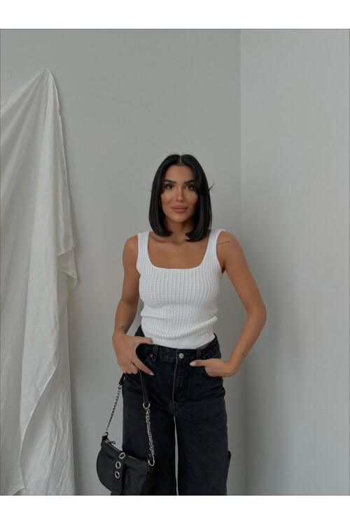 Square Collar Thick Strap Knitwear Singlet