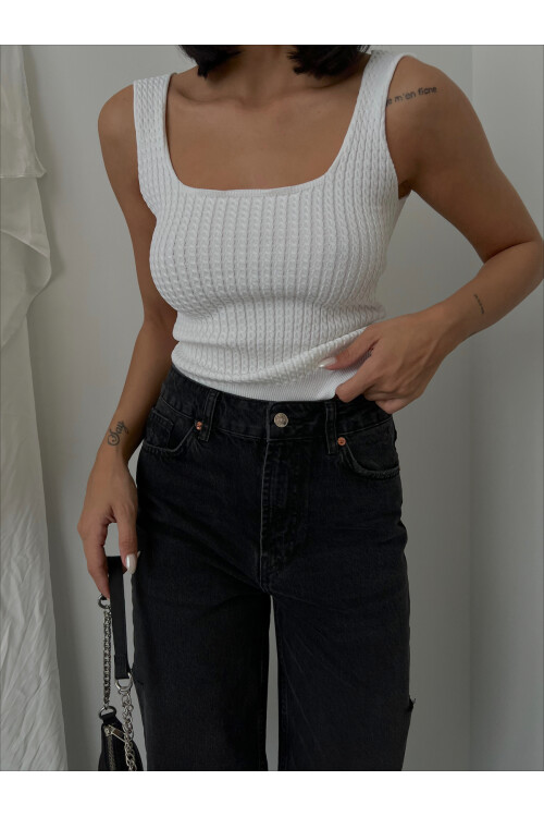 Square Collar Thick Strap Knitwear Singlet