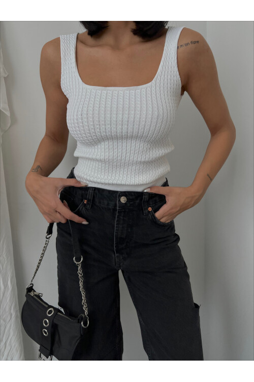 Square Collar Thick Strap Knitwear Singlet