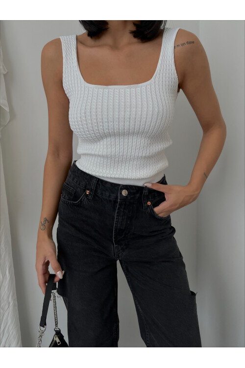 Square Collar Thick Strap Knitwear Singlet