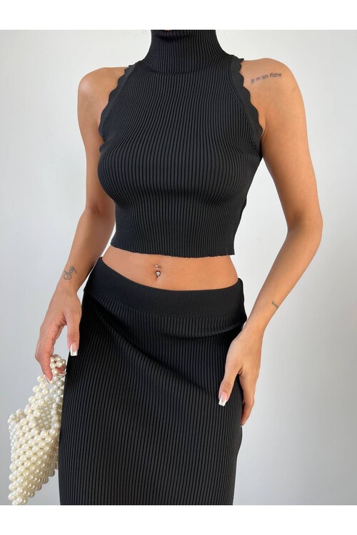 Sleeve Detailed Turtleneck Knitwear Set
