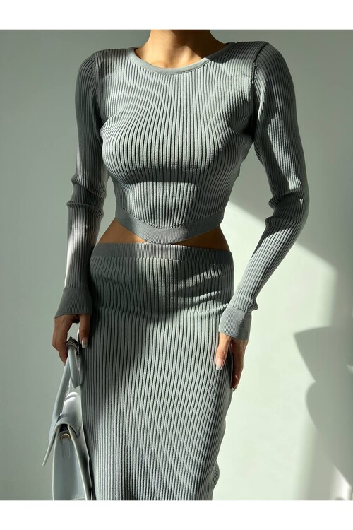 Pencere Detaylı Triko Elbise