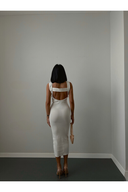 Sırt Dekolteli Midi Boy Triko Elbise