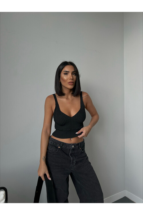 V Neck Waist Detailed Knitwear Singlet