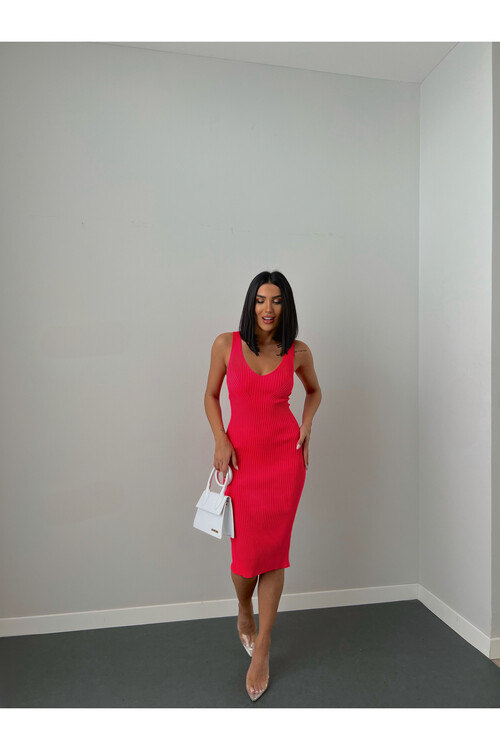 V-Neck Ribbed Knitwear Dress