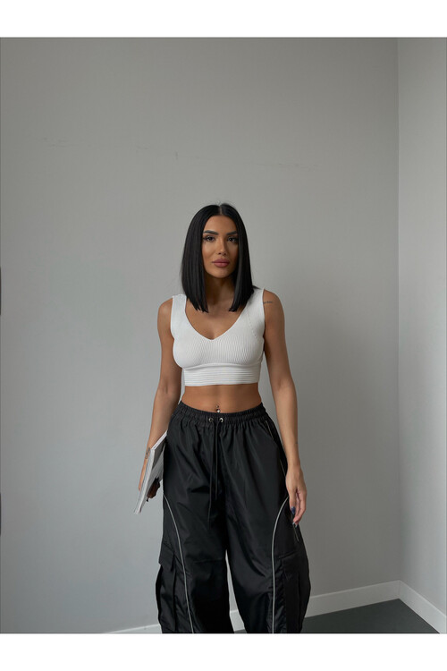 V Neck Knitwear Crop Singlet