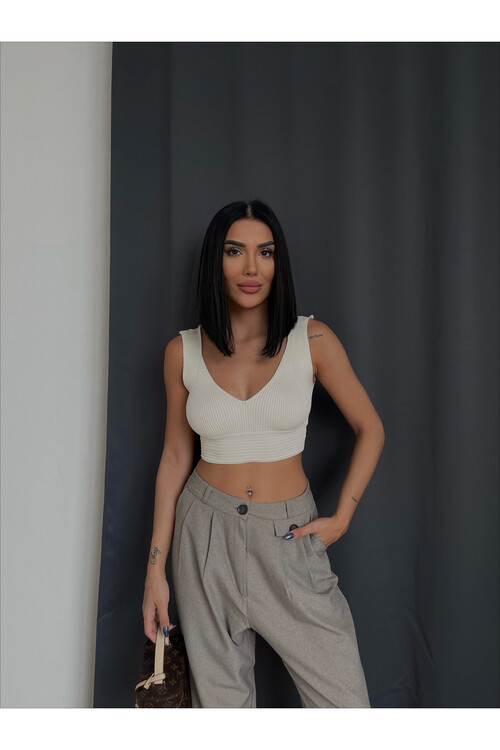 V Neck Knitwear Crop Singlet