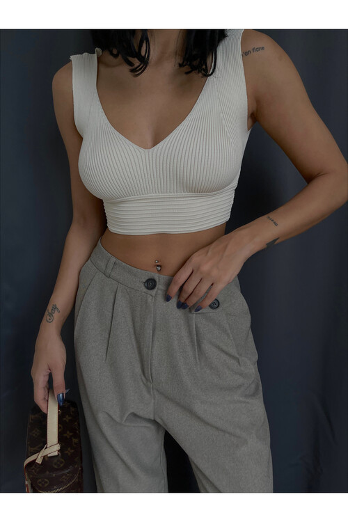 V Neck Knitwear Crop Singlet