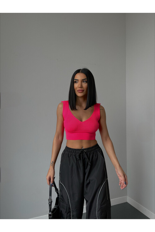 V Neck Knitwear Crop Singlet
