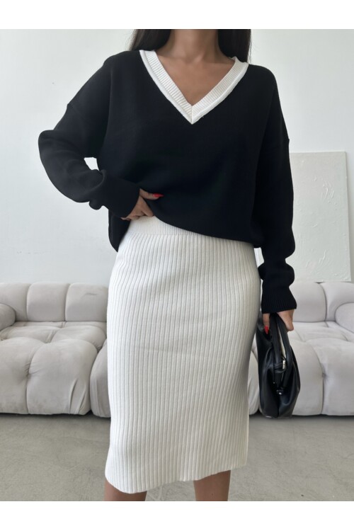 Юбка с длинным рукавом и V-образным вырезом Трикотажный комплект