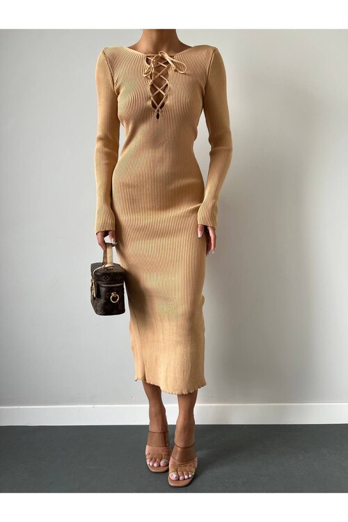 Lace-Up Long Sleeve Dress