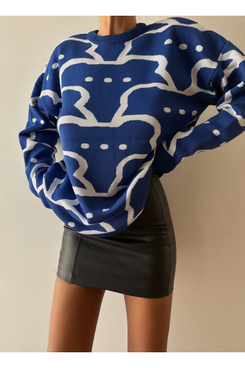 Bisiklet Yaka Desenli Triko Kazak