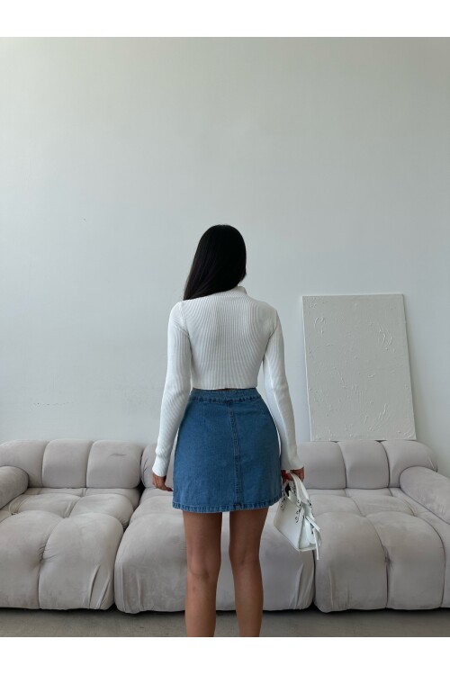 Zipper Collar Long Sleeve Crop