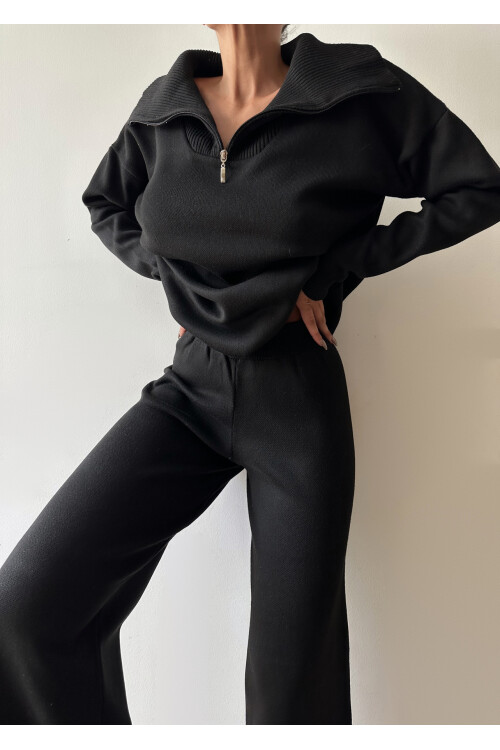 Zippered Collar Pullover Pants Double Suit