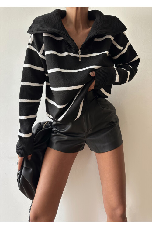 سترة تريكو الياقة سحاب