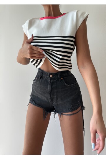 Crew Neck Short Sleeve Knitwear Blouse