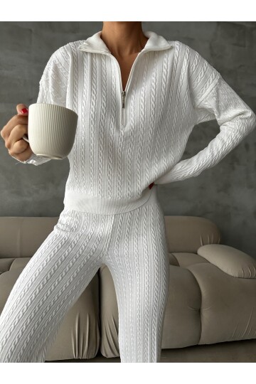 Zippered Sweater Trousers Knitwear Set