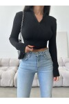 Zipper Collar Long Sleeve Crop