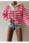 Lace-Up Collar Striped Knitwear Sweater