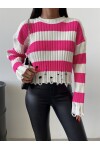 Ripped Detail Striped Knitwear Sweater